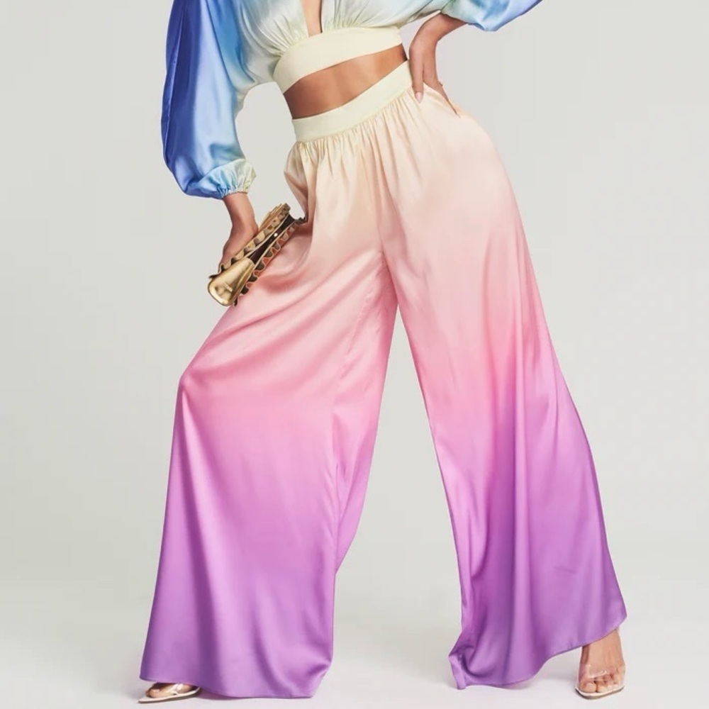 NWT RETROFETE Ombre Rainbow Delia Silk Pants